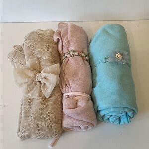 Set of Three Knit Blankets and tie backs